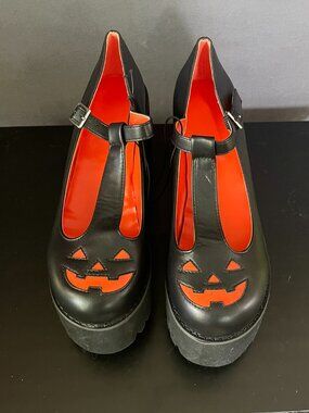Jack-o-lantern Mary Jane T-Strap Platforms
